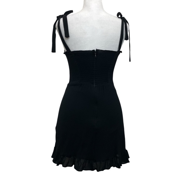Reformation Black Christine Tie Shoulder Ruffle Hem Mini Dress - Picture 5 of 14